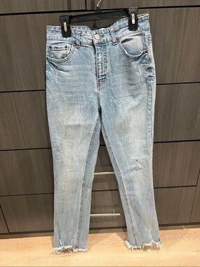 Tinsel Light Blue Slim Straight Men's Jeans with Raw Hem